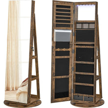 Load image into Gallery viewer, Rustic Brown Wood Jewelry Cabinet Armoire Organizer Freestanding Rotating Mirror