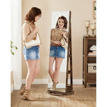 Load image into Gallery viewer, Rustic Brown Wood Jewelry Cabinet Armoire Organizer Freestanding Rotating Mirror