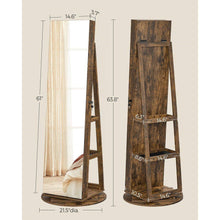 Load image into Gallery viewer, Rustic Brown Wood Jewelry Cabinet Armoire Organizer Freestanding Rotating Mirror