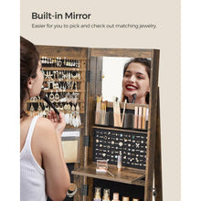 Load image into Gallery viewer, Rustic Brown Wood Jewelry Cabinet Armoire Organizer Freestanding Rotating Mirror