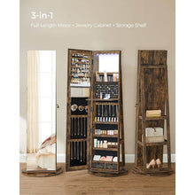 Load image into Gallery viewer, Rustic Brown Wood Jewelry Cabinet Armoire Organizer Freestanding Rotating Mirror