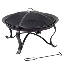 Load image into Gallery viewer, 30-inch Round Steel Outdoor Fire Pit with Mesh Cover and Poker in Bronze