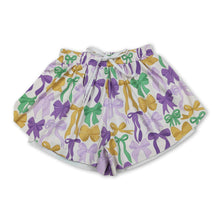 Load image into Gallery viewer, Purple green yellow bows women Mardi Gras active shorts