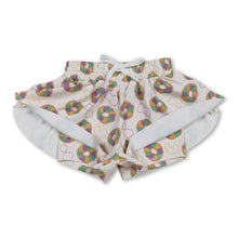 Load image into Gallery viewer, Purple green yellow donut kids girls Mardi Gras active shorts