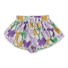 Load image into Gallery viewer, Purple green yellow bow kids girls Mardi Gras active shorts
