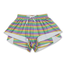 Load image into Gallery viewer, Purple green yellow stripe women Mardi Gras active shorts