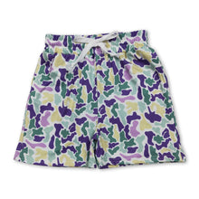 Load image into Gallery viewer, Green yellow purple camo kids boys Mardi Gras shorts