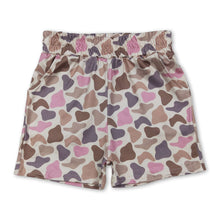 Load image into Gallery viewer, Pink brown camo pockets elastic kids girls shorts