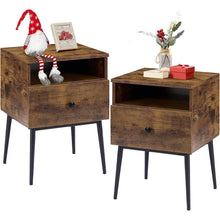 Load image into Gallery viewer, Set of 2 - Mid Century Modern Side Table Nightstand in Brown Black Wood Finish