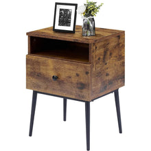 Load image into Gallery viewer, Set of 2 - Mid Century Modern Side Table Nightstand in Brown Black Wood Finish