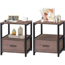 Load image into Gallery viewer, Set of 2 - Modern Metal Wood Side End Table Nightstand with Storage Drawer