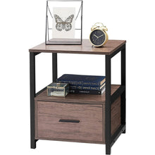 Load image into Gallery viewer, Set of 2 - Modern Metal Wood Side End Table Nightstand with Storage Drawer