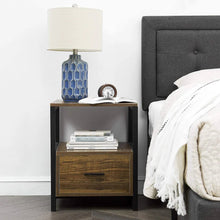 Load image into Gallery viewer, Set of 2 - Modern Metal Wood Side End Table Nightstand with Storage Drawer