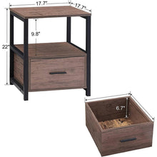 Load image into Gallery viewer, Set of 2 - Modern Metal Wood Side End Table Nightstand with Storage Drawer