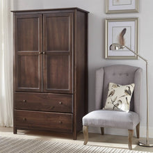 Load image into Gallery viewer, Brown Espresso Solid Wood Bedroom Armoire Wardrobe Cabinet with Hanging Bar