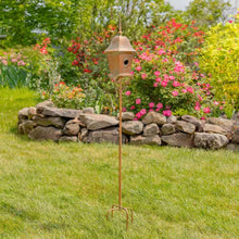 Load image into Gallery viewer, Copper Finish Metal Garden Birdhouse with Stake and Pole