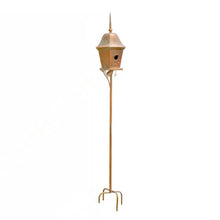 Load image into Gallery viewer, Copper Finish Metal Garden Birdhouse with Stake and Pole