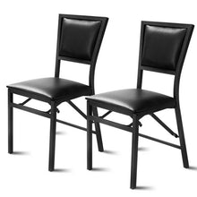 Load image into Gallery viewer, Set of 2 - Modern Black Metal Folding Dining Chairs with PU Leather Seat Cushion