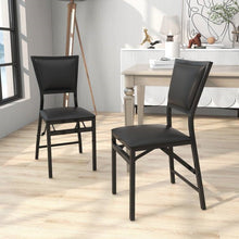 Load image into Gallery viewer, Set of 2 - Modern Black Metal Folding Dining Chairs with PU Leather Seat Cushion