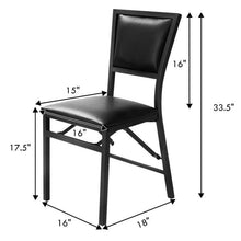 Load image into Gallery viewer, Set of 2 - Modern Black Metal Folding Dining Chairs with PU Leather Seat Cushion