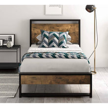 Load image into Gallery viewer, Twin size Metal Wood Platform Bed Frame with Industrial Headboard