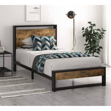 Load image into Gallery viewer, Twin size Metal Wood Platform Bed Frame with Industrial Headboard