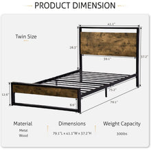 Load image into Gallery viewer, Twin size Metal Wood Platform Bed Frame with Industrial Headboard