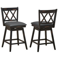 Load image into Gallery viewer, Set of 2 Black Wood 24-in Counter Height Farmhouse Swivel Cushion Seat Barstools