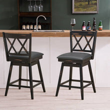 Load image into Gallery viewer, Set of 2 Black Wood 24-in Counter Height Farmhouse Swivel Cushion Seat Barstools