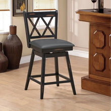 Load image into Gallery viewer, Set of 2 Black Wood 24-in Counter Height Farmhouse Swivel Cushion Seat Barstools