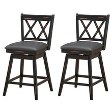 Load image into Gallery viewer, Set of 2 Black Wood 24-in Counter Height Farmhouse Swivel Cushion Seat Barstools