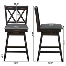 Load image into Gallery viewer, Set of 2 Black Wood 24-in Counter Height Farmhouse Swivel Cushion Seat Barstools