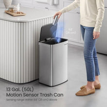 Load image into Gallery viewer, 13-Gallon Stainless Steel Kitchen Trash Can with Hand Wave Motion Sensor Lid