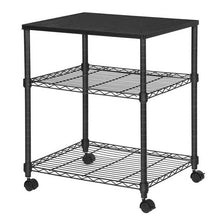 Load image into Gallery viewer, Sturdy Black Metal Wood Printer Stand Cart with 2-Shelves and Locking Casters
