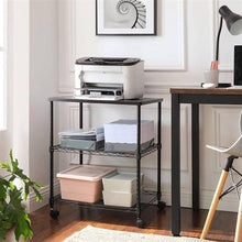 Load image into Gallery viewer, Sturdy Black Metal Wood Printer Stand Cart with 2-Shelves and Locking Casters