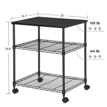 Load image into Gallery viewer, Sturdy Black Metal Wood Printer Stand Cart with 2-Shelves and Locking Casters