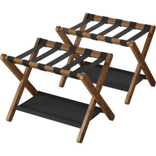 Load image into Gallery viewer, Set of 2 - Sturdy Luggage Rack in Walnut Wood Finish with Lower Storage Shelf