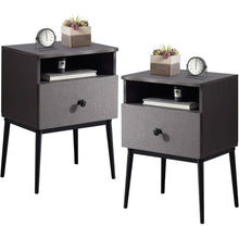 Load image into Gallery viewer, Set of 2 - Mid Century Modern Side Table Nightstand in Grey Black Wood Finish