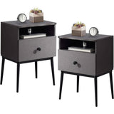 Set of 2 - Mid Century Modern Side Table Nightstand in Grey Black Wood Finish