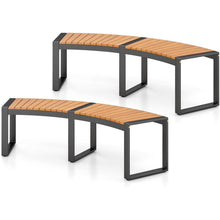 Load image into Gallery viewer, Set of 2 - Outdoor Metal Wood Backless Garden Bench with Modern Curved Design