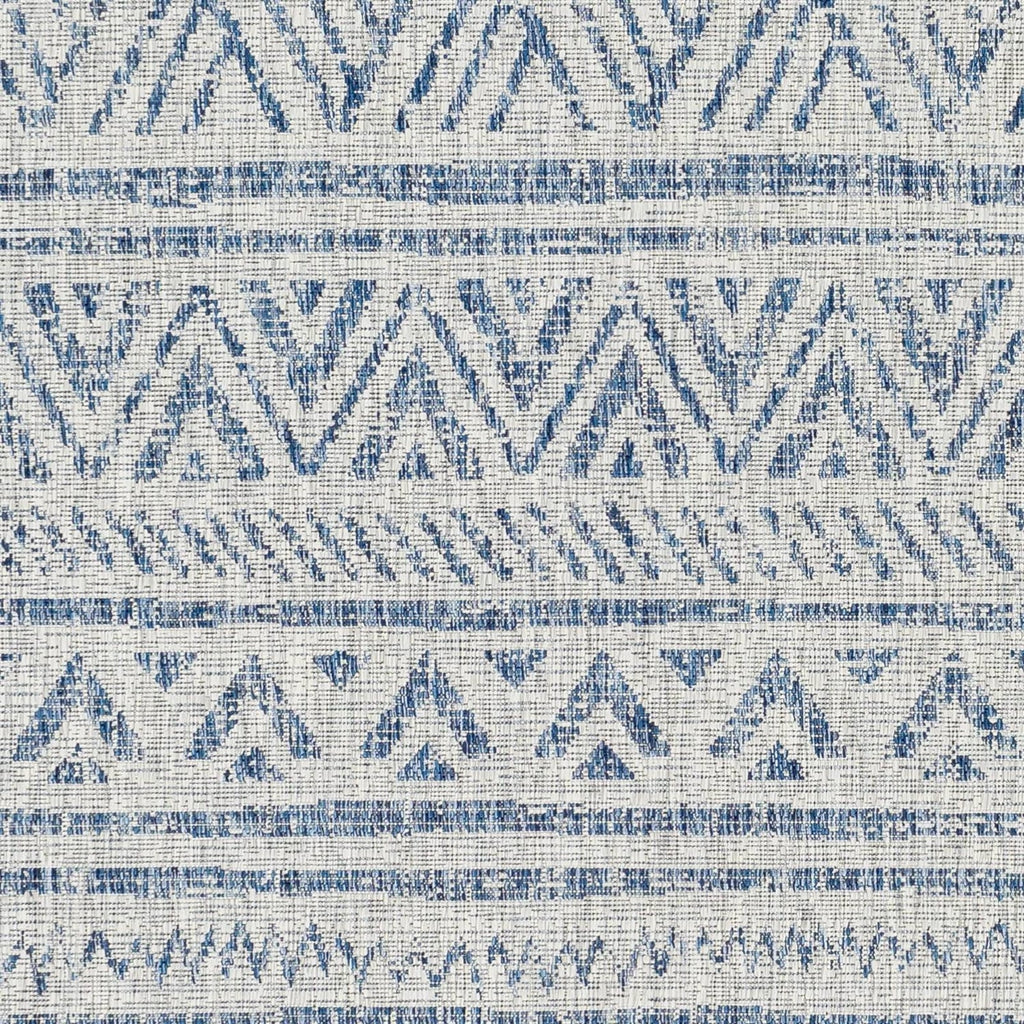 8 ft. x 10 ft. Blue Grey Chevron Coastal Boho Style Indoor Outdoor Area Rug