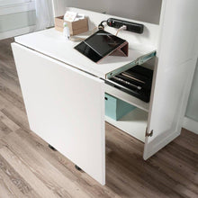 Load image into Gallery viewer, Drop Leaf Computer Desk Craft Table Armoire in White Wood Finish - Made in USA