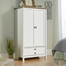 Load image into Gallery viewer, Farmhouse Bedroom Armoire Cabinet w/ Bottom Storage Drawer in White Wood Finish
