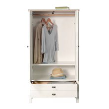 Load image into Gallery viewer, Farmhouse Bedroom Armoire Cabinet w/ Bottom Storage Drawer in White Wood Finish