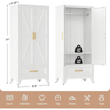 Load image into Gallery viewer, White 2-Door Wardrobe Armoire Cabinet with Storage Drawer and Hanging Rod