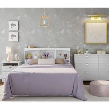 Load image into Gallery viewer, Full size Modern Farmhouse Bookcase Headboard in White Wood Finish