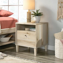 Load image into Gallery viewer, Light Maple Wood Farmhouse Style 1-Drawer Nightstand with Open Shelf