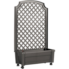 Load image into Gallery viewer, Outdoor Self-Watering Garden Planter with Trellis and Wheels in Grey Plastic