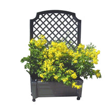 Load image into Gallery viewer, Outdoor Self-Watering Garden Planter with Trellis and Wheels in Grey Plastic