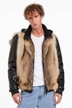 Load image into Gallery viewer, The Melbourne Pure Wolf Fur Leather Black Men Jacket